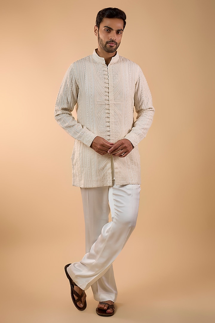 Off-White Organza Silk Kurta Set by ARJAN DUGAL at Pernia's Pop Up Shop