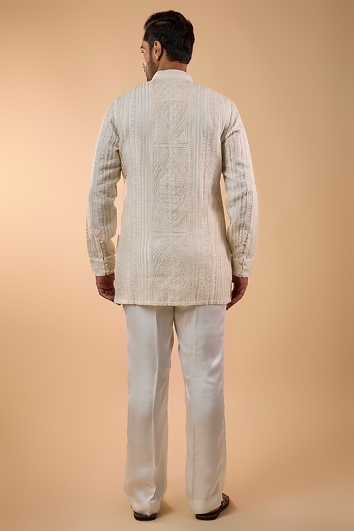 Off-White Organza Silk Kurta Set by ARJAN DUGAL at Pernia's Pop Up Shop