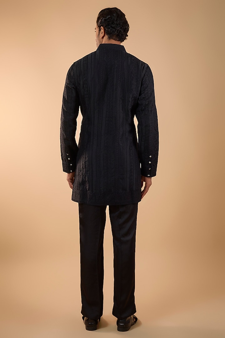 Black Organza & Satin Kurta Set by ARJAN DUGAL at Pernia's Pop Up Shop