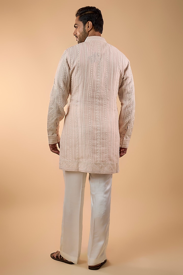 Pale Pink Organza & Satin Kurta Set by ARJAN DUGAL at Pernia's Pop Up Shop