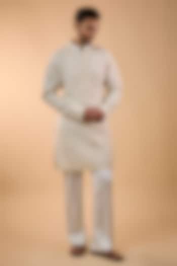 Off-White Pink Organza & Satin Kurta Set by ARJAN DUGAL at Pernia's Pop Up Shop