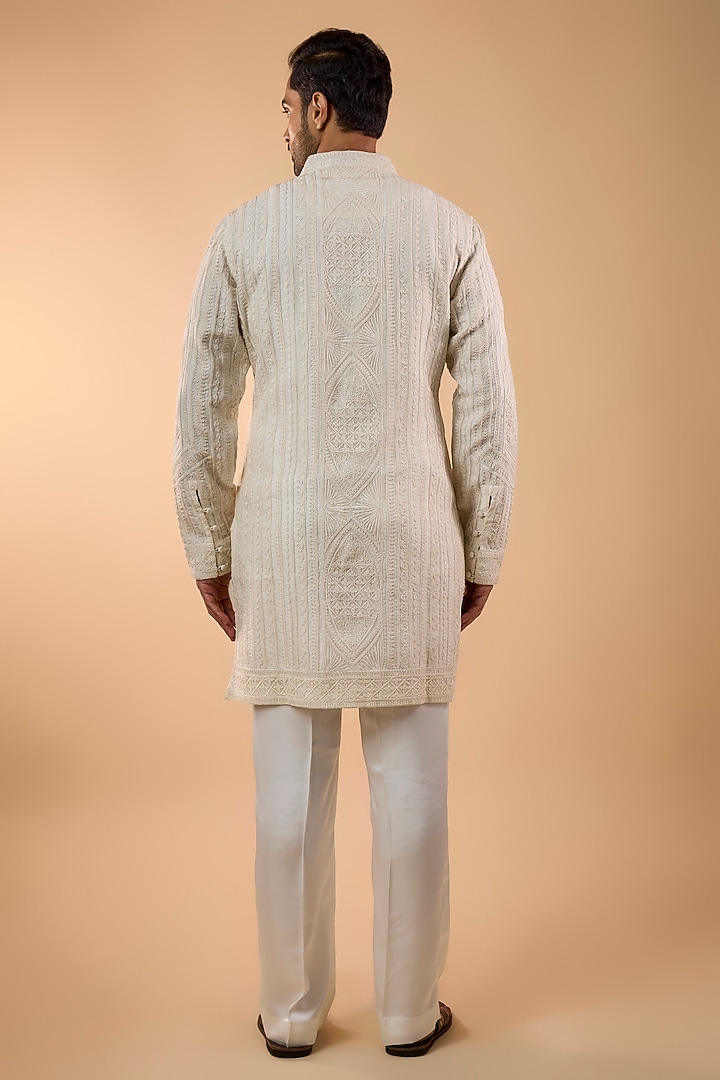 Off-White Pink Organza & Satin Kurta Set by ARJAN DUGAL at Pernia's Pop Up Shop