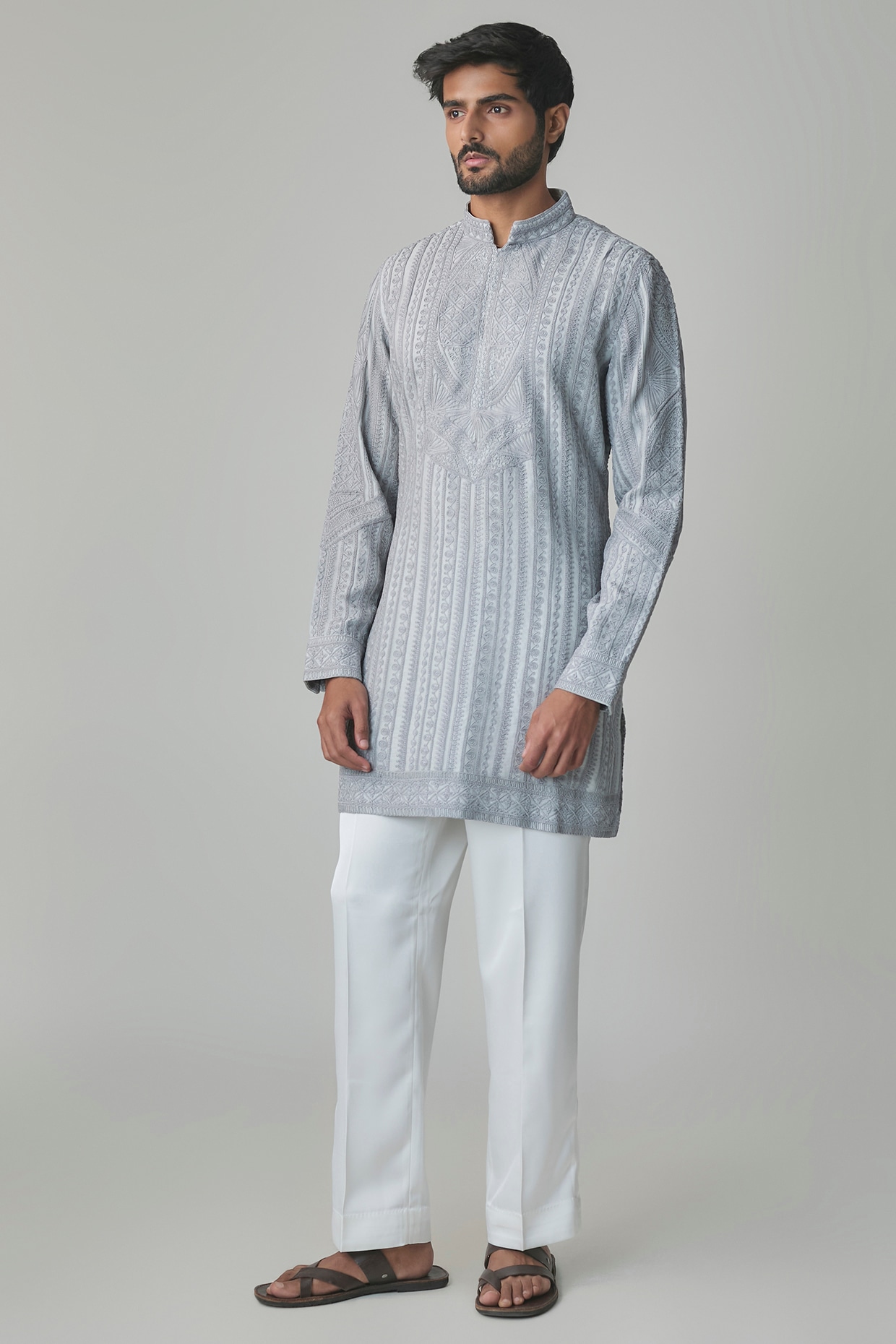 ARJAN DUGAL Grey Georgette & Satin Kurta Set