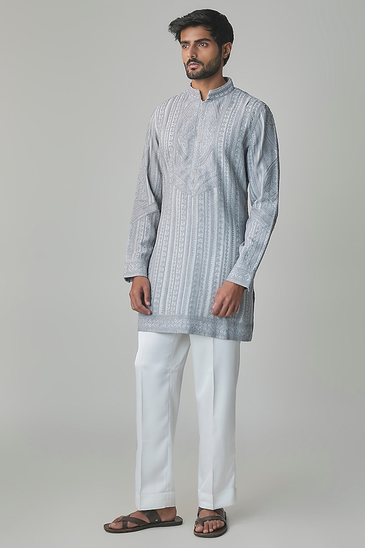 Grey Georgette & Satin Kurta Set by ARJAN DUGAL at Pernia's Pop Up Shop