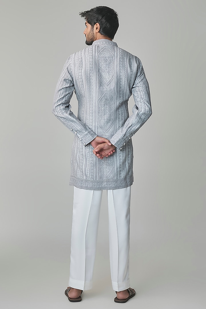 Grey Georgette & Satin Kurta Set by ARJAN DUGAL at Pernia's Pop Up Shop