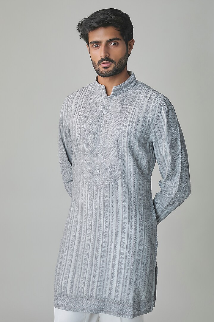 Grey Georgette & Satin Kurta Set by ARJAN DUGAL at Pernia's Pop Up Shop