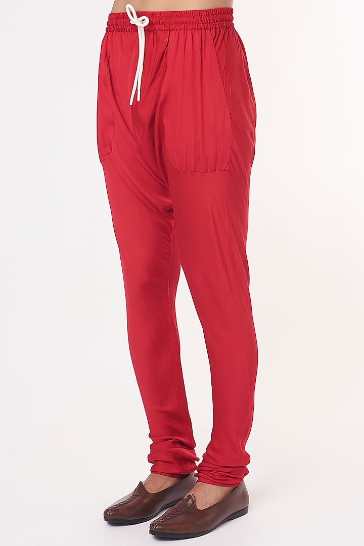Red Modal Silk Satin Floral Digital Printed Kurta Set by ARJAN DUGAL at Pernia's Pop Up Shop
