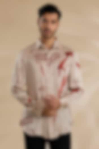 Beige Bamboo Silk Shibori Party Wear Shirt by ARJAN DUGAL at Pernia's Pop Up Shop