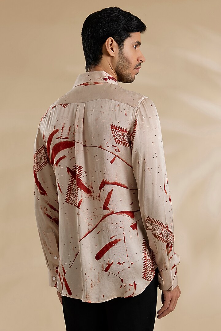 Beige Bamboo Silk Shibori Party Wear Shirt by ARJAN DUGAL at Pernia's Pop Up Shop