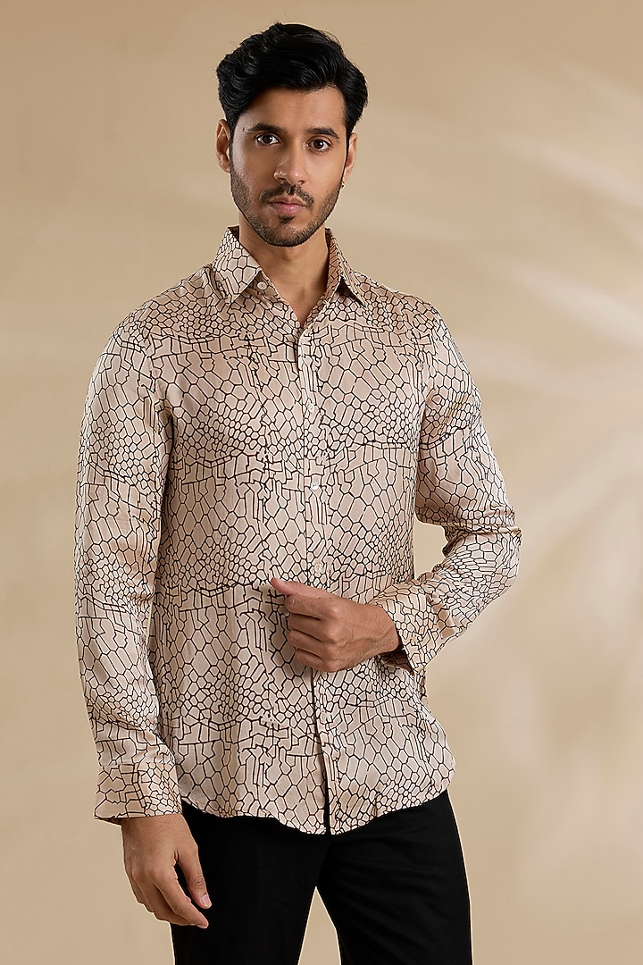 Off-White Bamboo Silk Shibori Shirt by ARJAN DUGAL