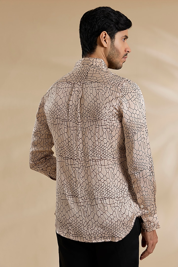 Off-White Bamboo Silk Shibori Party Wear Shirt by ARJAN DUGAL at Pernia's Pop Up Shop