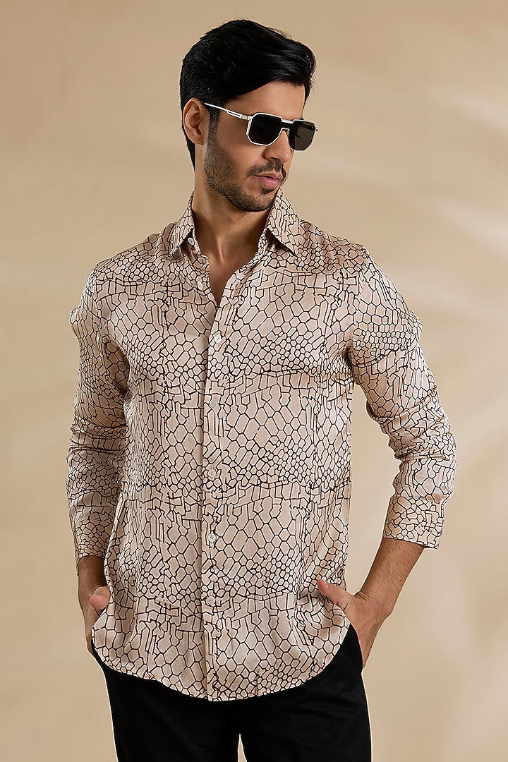 Off-White Bamboo Silk Shibori Party Wear Shirt by ARJAN DUGAL at Pernia's Pop Up Shop