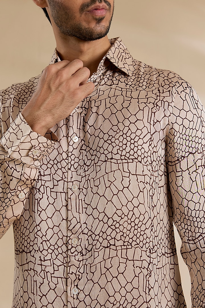 Off-White Bamboo Silk Shibori Party Wear Shirt by ARJAN DUGAL at Pernia's Pop Up Shop