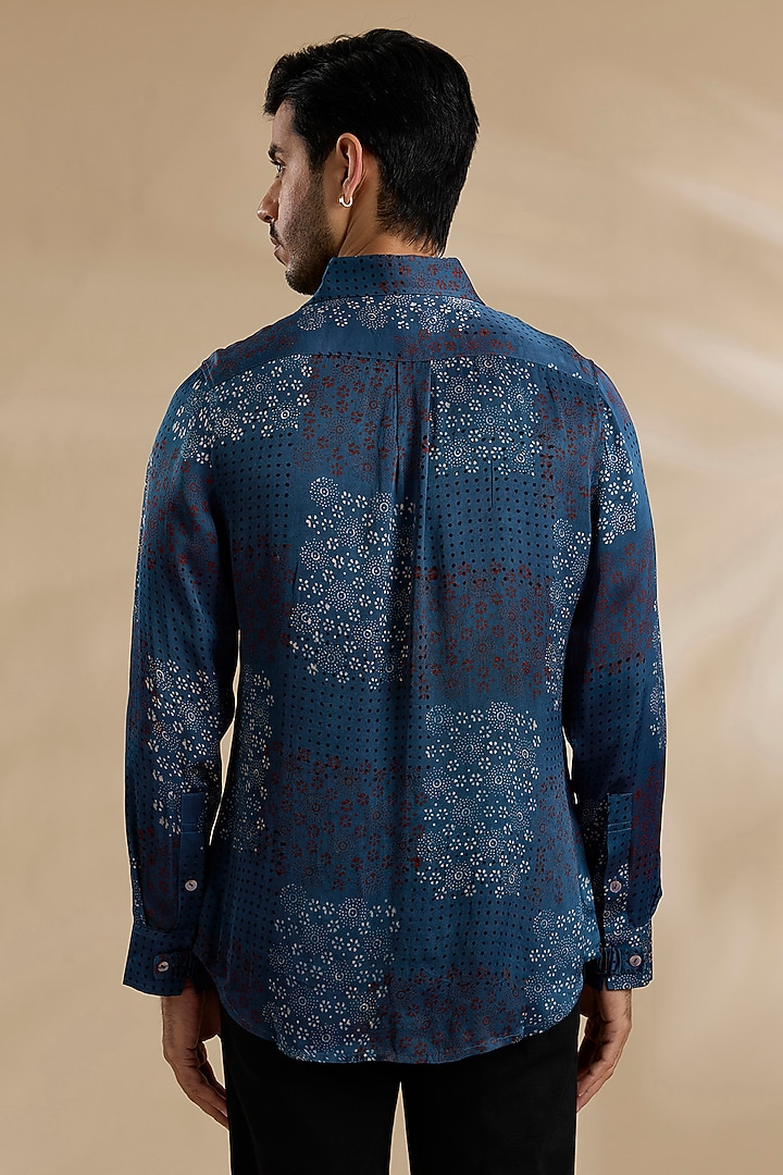 Navy-Black Bamboo Silk Party Wear Shirt by ARJAN DUGAL at Pernia's Pop Up Shop
