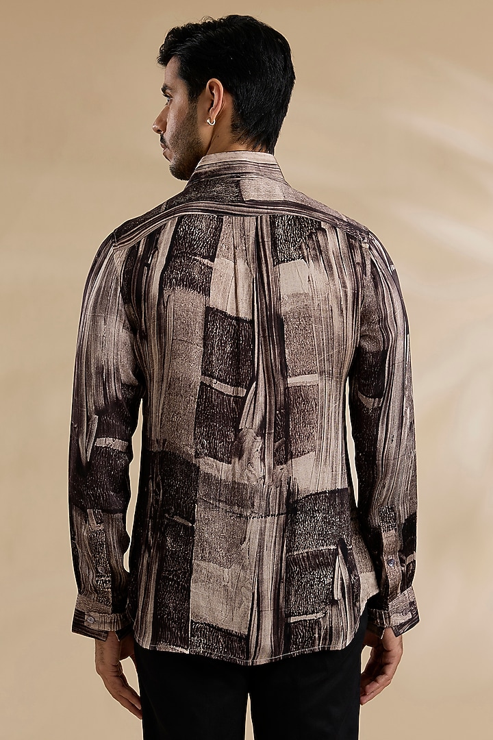 Brown Bamboo Silk Party Wear Shirt by ARJAN DUGAL at Pernia's Pop Up Shop