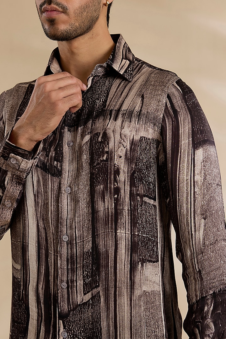 Brown Bamboo Silk Party Wear Shirt by ARJAN DUGAL at Pernia's Pop Up Shop