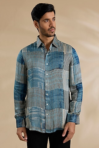 Navy-Black Bamboo Silk Shirt by ARJAN DUGAL