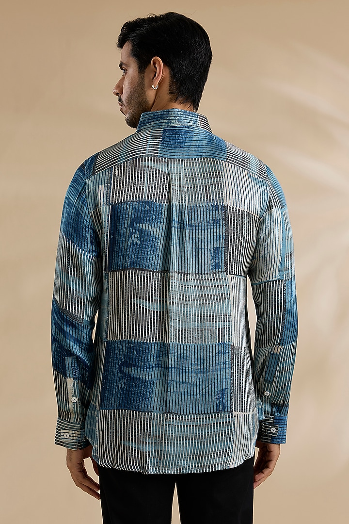 Navy-Black Bamboo Silk Party Wear Shirt by ARJAN DUGAL at Pernia's Pop Up Shop