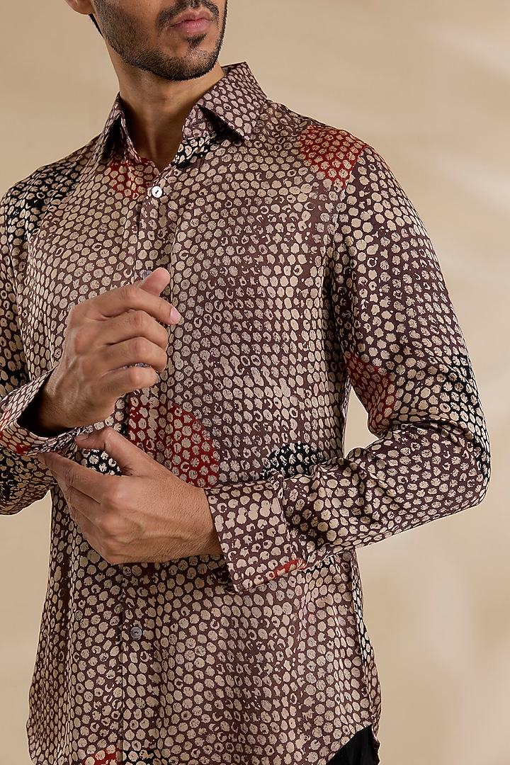 Red Bamboo Silk Party Wear Shirt by ARJAN DUGAL at Pernia's Pop Up Shop