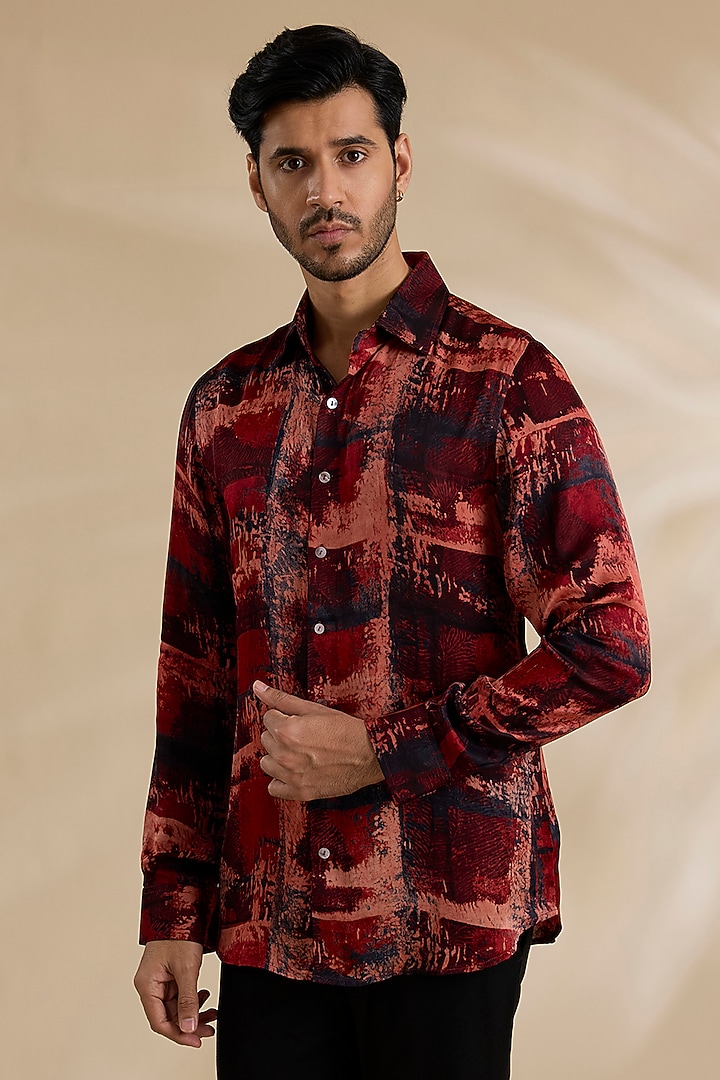 Red Bamboo Silk Shirt by ARJAN DUGAL