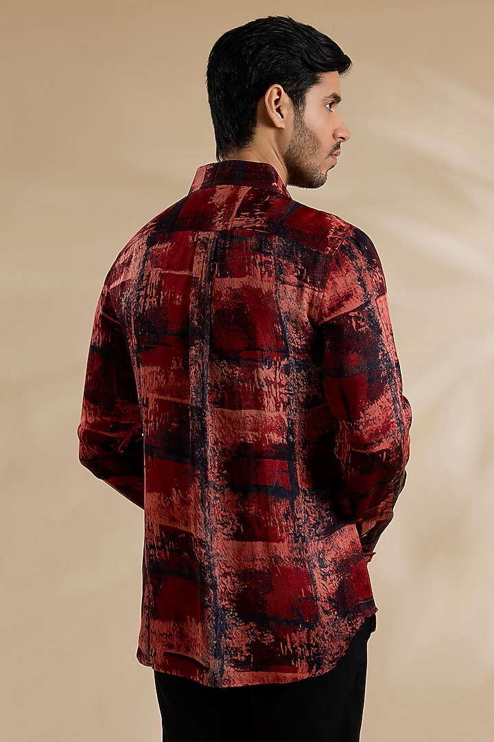 Red Bamboo Silk Party Wear Shirt by ARJAN DUGAL at Pernia's Pop Up Shop