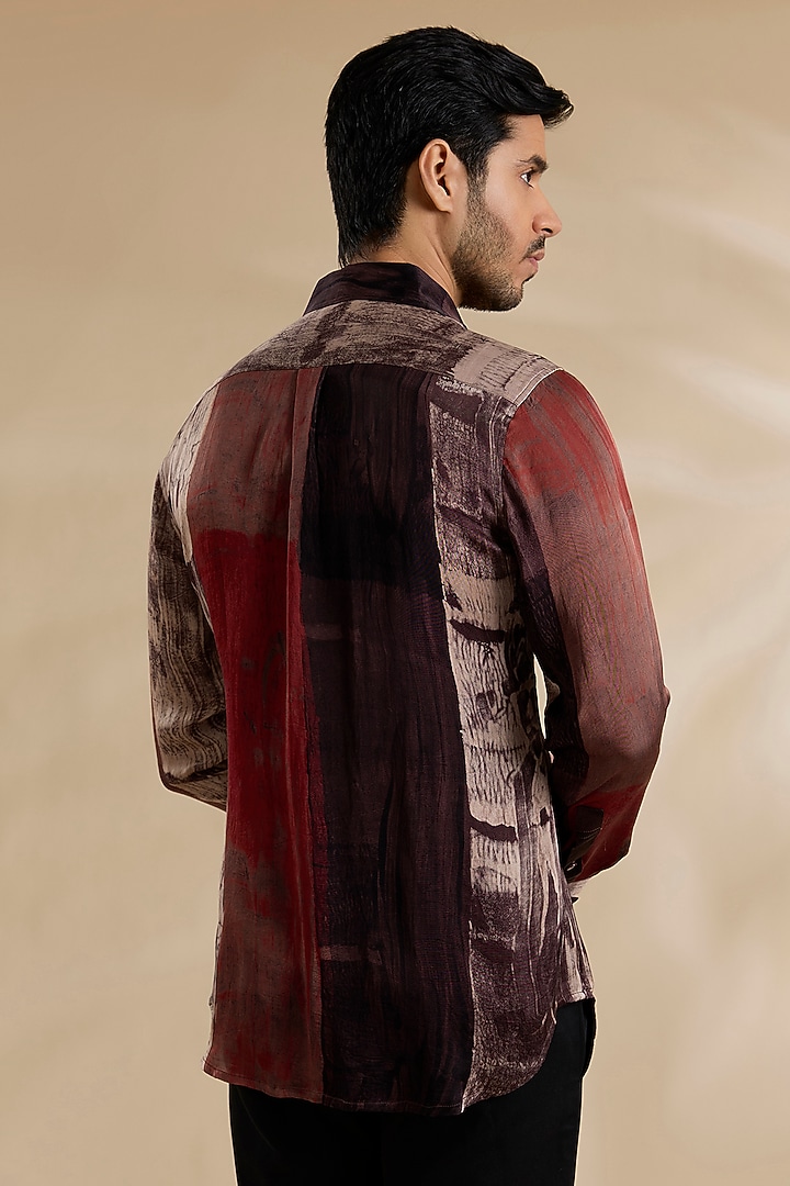 Red Bamboo Silk Party Wear Shirt by ARJAN DUGAL at Pernia's Pop Up Shop