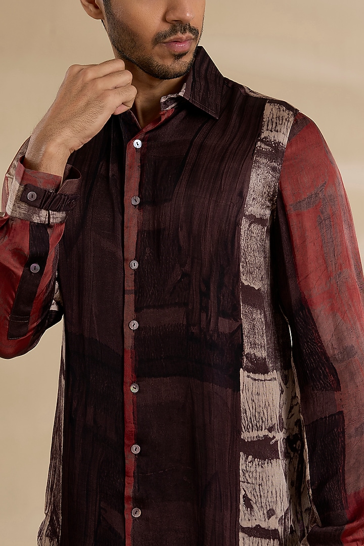Red Bamboo Silk Party Wear Shirt by ARJAN DUGAL at Pernia's Pop Up Shop