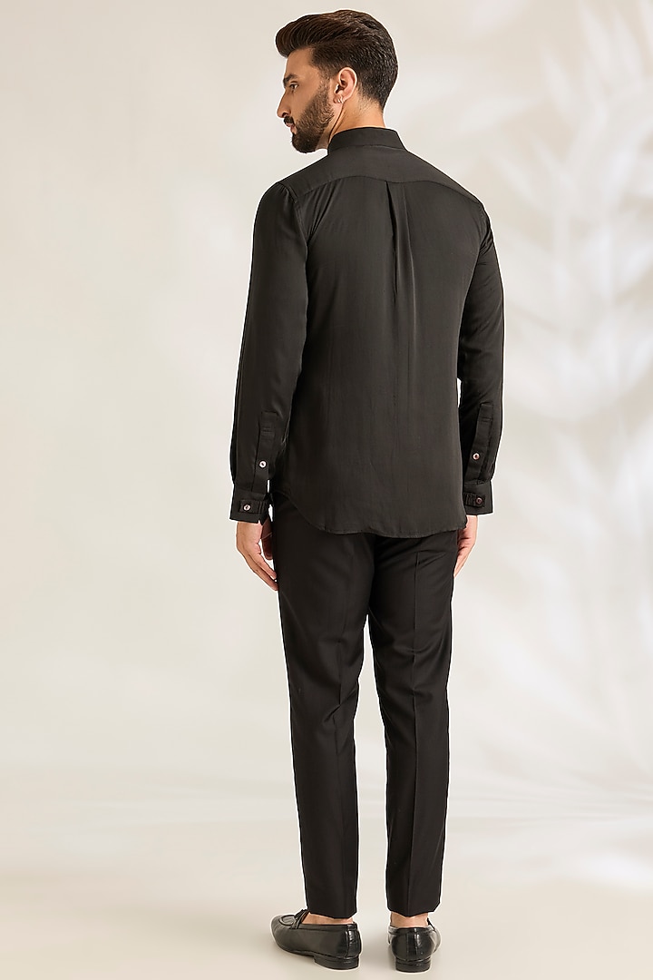 Black Silk Groom Bandhgala Set by ARJAN DUGAL at Pernia's Pop Up Shop