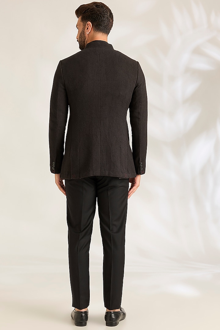 Black Silk Groom Bandhgala Set by ARJAN DUGAL at Pernia's Pop Up Shop