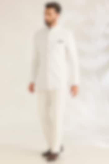 Off-White Silk Wedding Bandhgala Set by ARJAN DUGAL at Pernia's Pop Up Shop