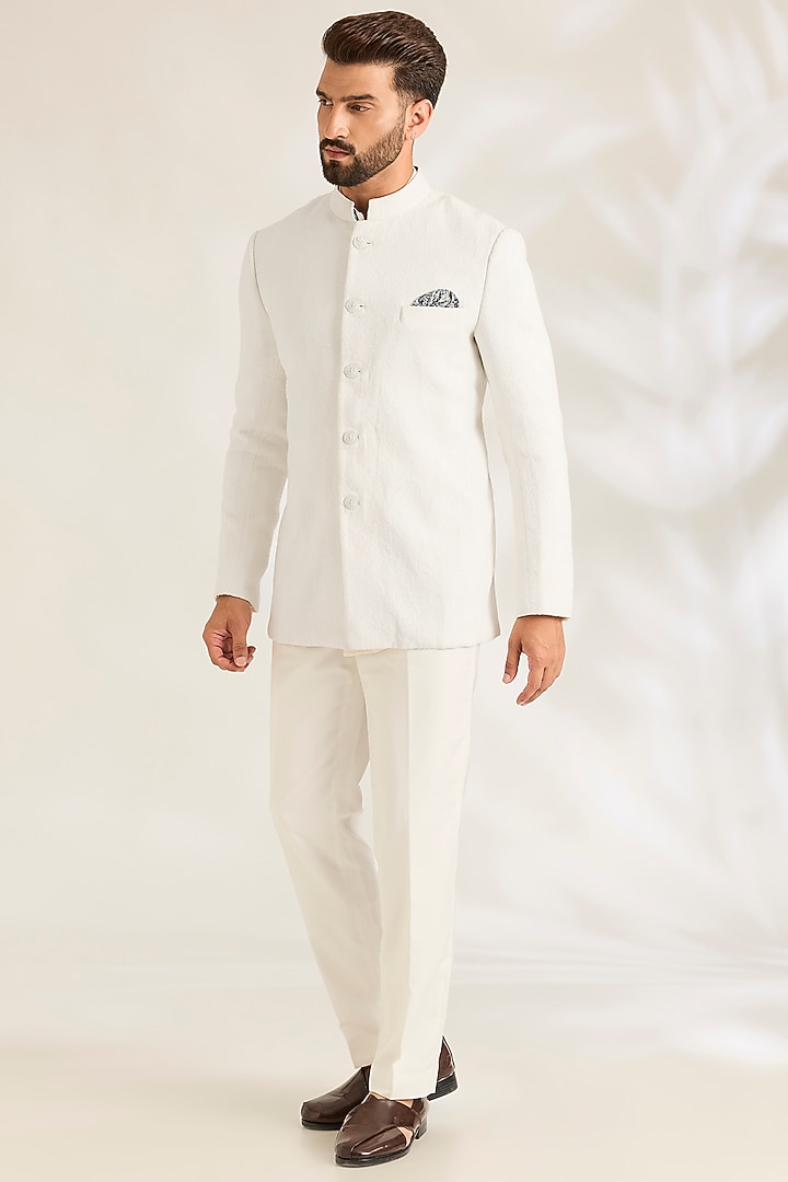 Off-White Silk Wedding Bandhgala Set by ARJAN DUGAL at Pernia's Pop Up Shop