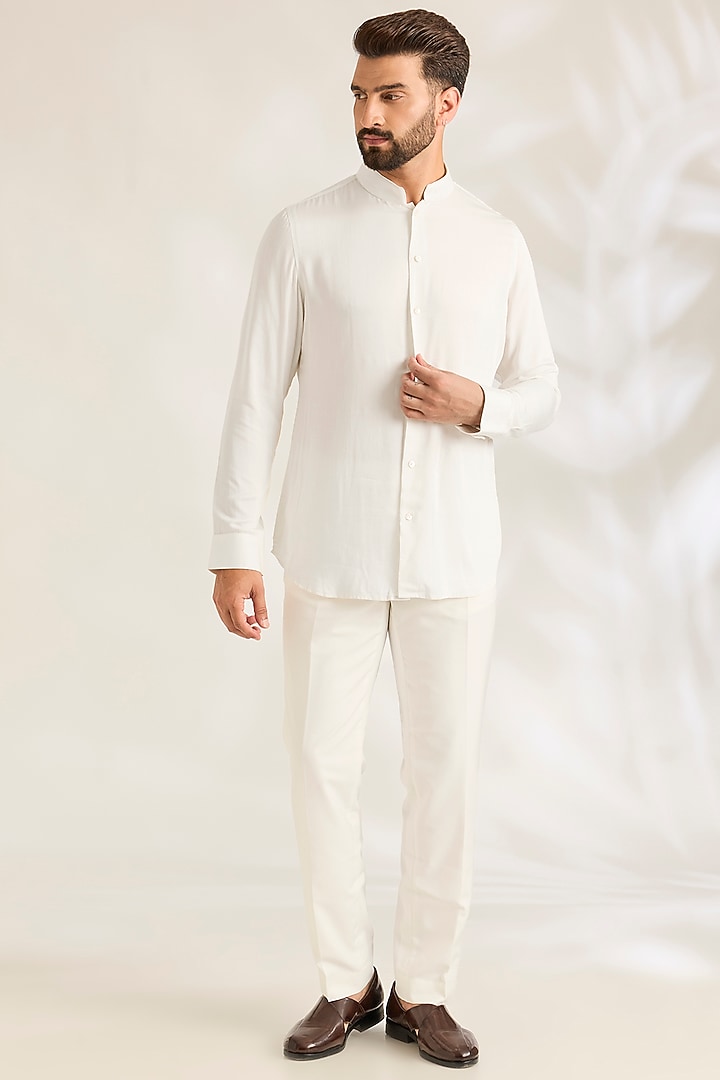 Off-White Silk Groom Bandhgala Set by ARJAN DUGAL at Pernia's Pop Up Shop