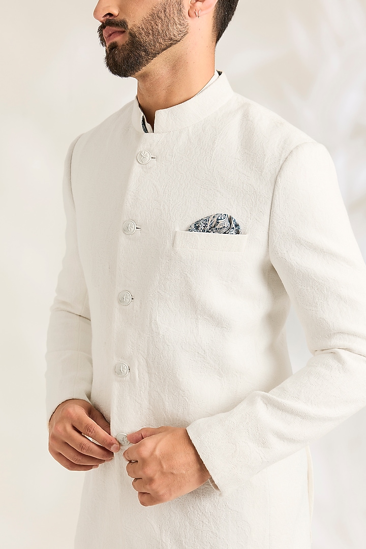 Off-White Silk Groom Bandhgala Set by ARJAN DUGAL at Pernia's Pop Up Shop