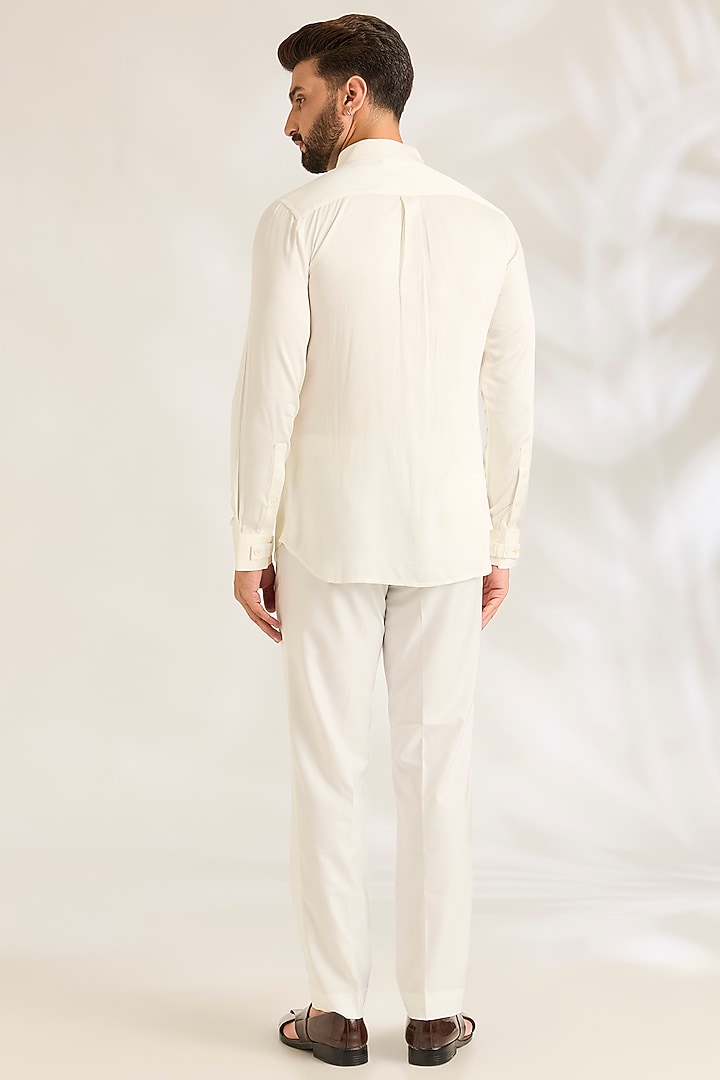 Off-White Silk Groom Bandhgala Set by ARJAN DUGAL at Pernia's Pop Up Shop