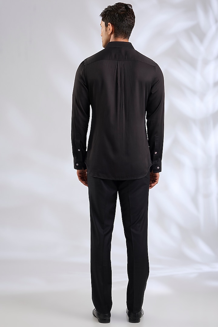 Black Organza & Cotton Satin Lycra Groom Bandhgala Set by ARJAN DUGAL at Pernia's Pop Up Shop