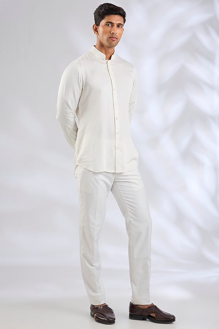 Off-White Organza & Cotton Satin Lycra Groom Bandhgala Set by ARJAN DUGAL at Pernia's Pop Up Shop