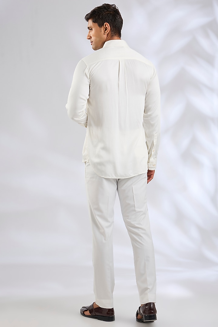 Off-White Organza & Cotton Satin Lycra Groom Bandhgala Set by ARJAN DUGAL at Pernia's Pop Up Shop