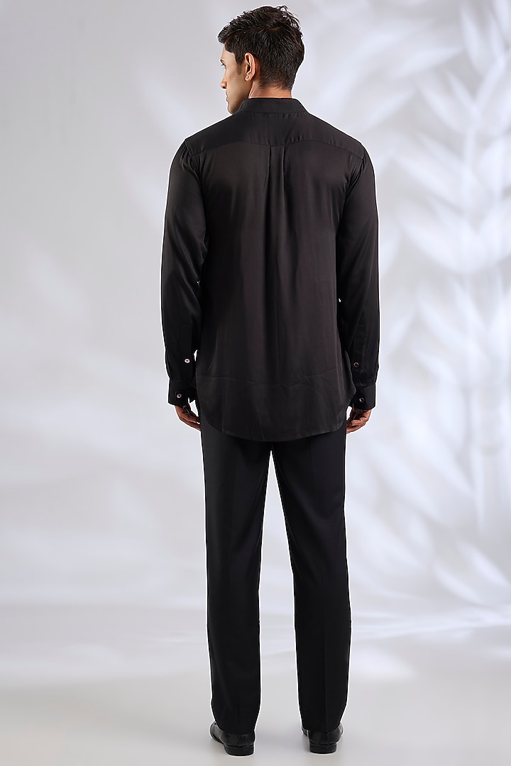 Black Organza & Cotton Satin Lycra Groom Bandhgala Set by ARJAN DUGAL at Pernia's Pop Up Shop