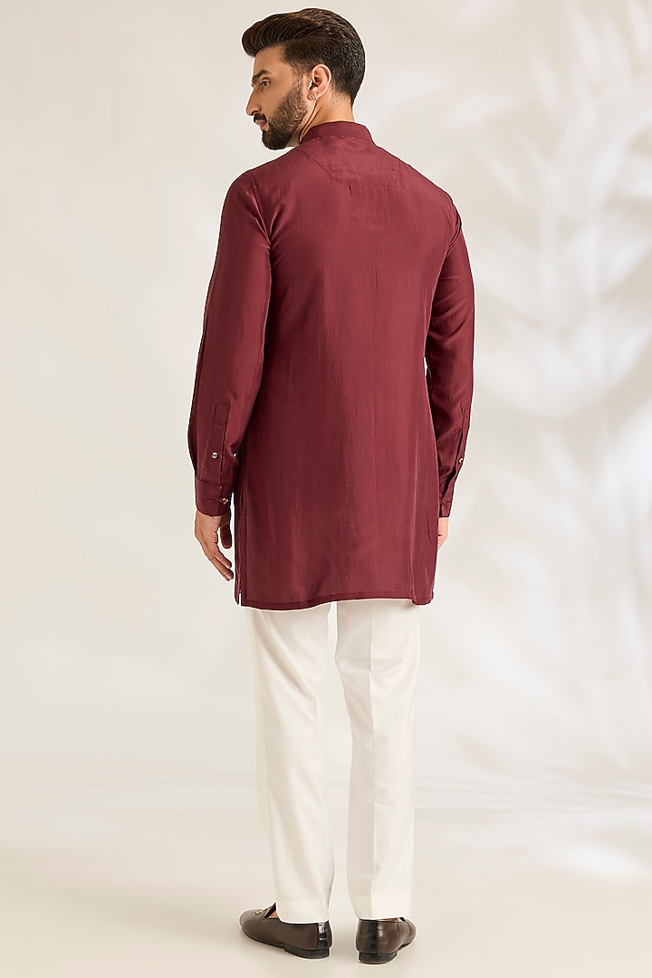 Oxblood Red Silk Bundi Jacket Set by ARJAN DUGAL at Pernia's Pop Up Shop