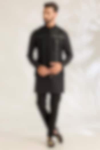 Black Silk Bundi Jacket Set by ARJAN DUGAL at Pernia's Pop Up Shop