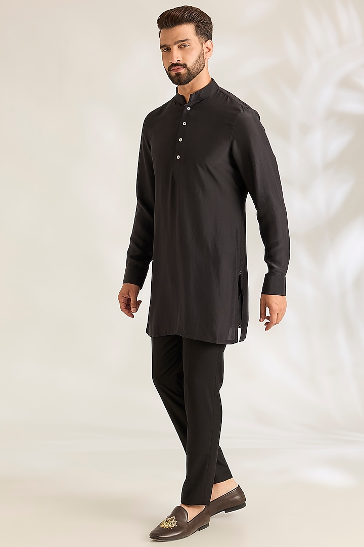 Black Silk Bundi Jacket Set by ARJAN DUGAL at Pernia's Pop Up Shop