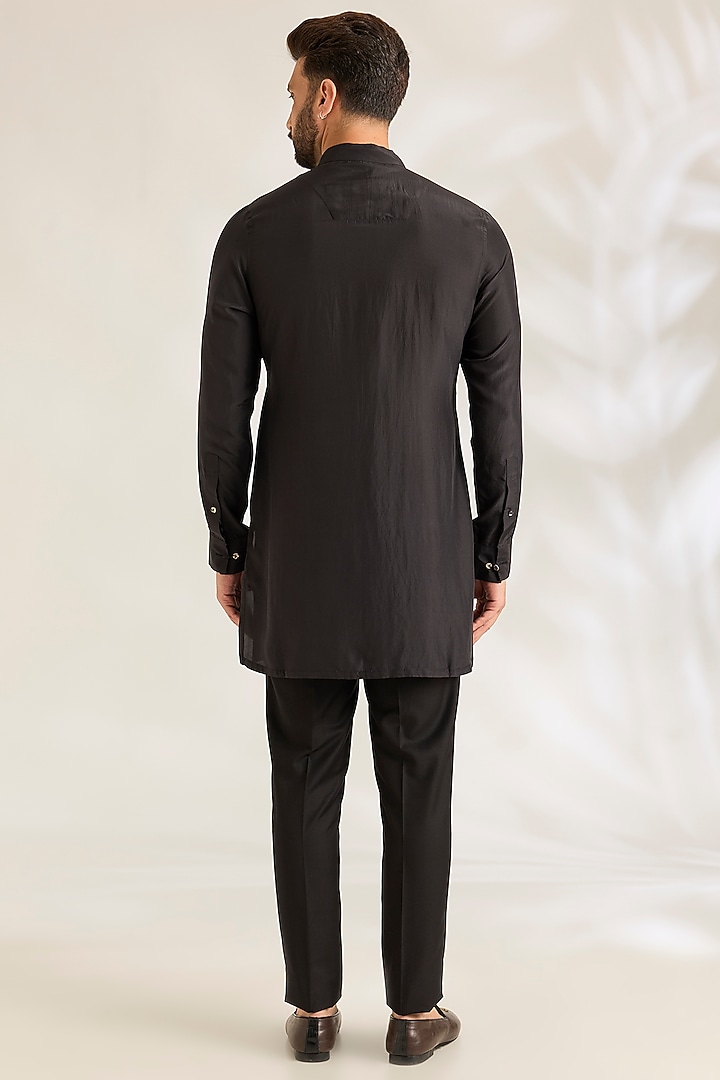 Black Silk Bundi Jacket Set by ARJAN DUGAL at Pernia's Pop Up Shop