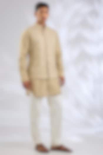 Yellow & Grey Georgette Bundi Set by ARJAN DUGAL at Pernia's Pop Up Shop