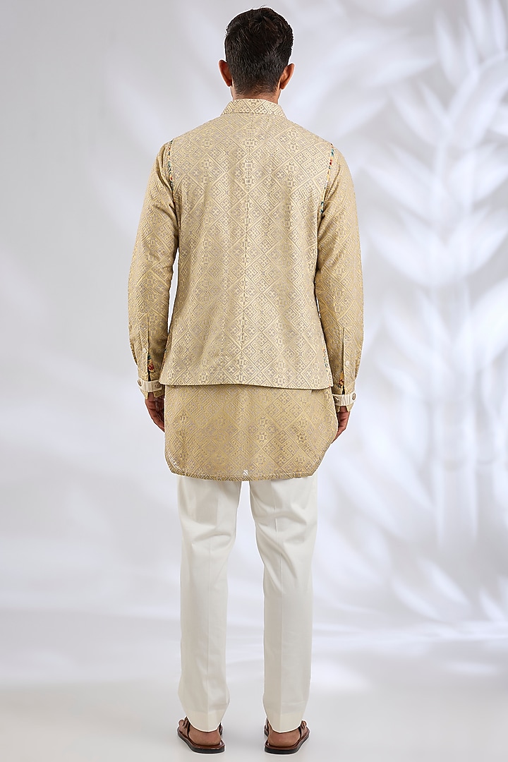 Yellow & Grey Georgette Bundi Set by ARJAN DUGAL at Pernia's Pop Up Shop