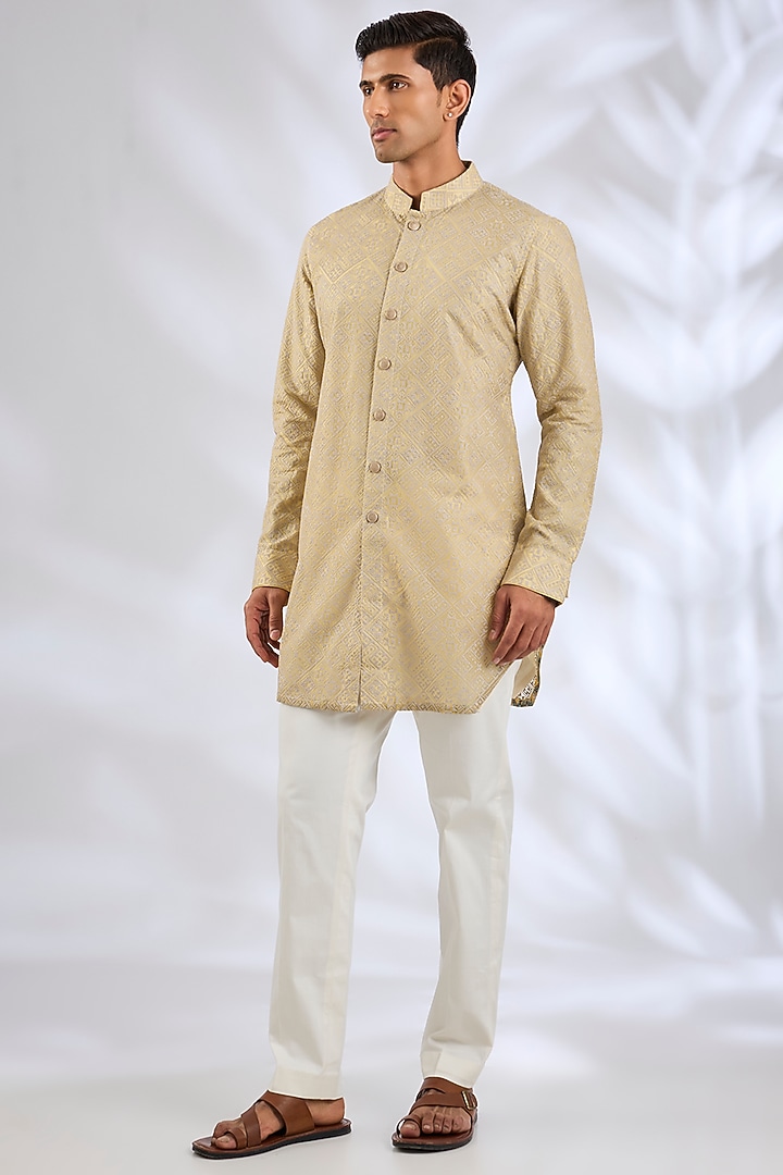 Yellow & Grey Georgette Bundi Set by ARJAN DUGAL at Pernia's Pop Up Shop