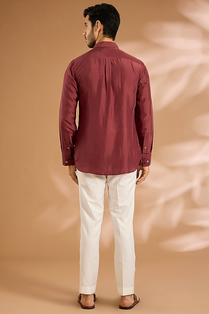 Oxblood Red Silk Groom Indowestern Set by ARJAN DUGAL at Pernia's Pop Up Shop