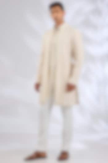 Off-White Organza & Cotton Satin Lycra Groom Indowestern Set by ARJAN DUGAL at Pernia's Pop Up Shop