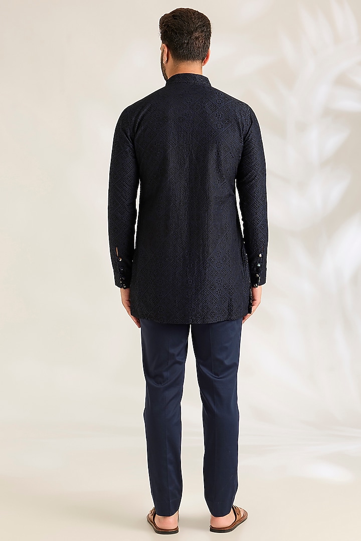 Navy Blue Silk Kurta Set by ARJAN DUGAL at Pernia's Pop Up Shop