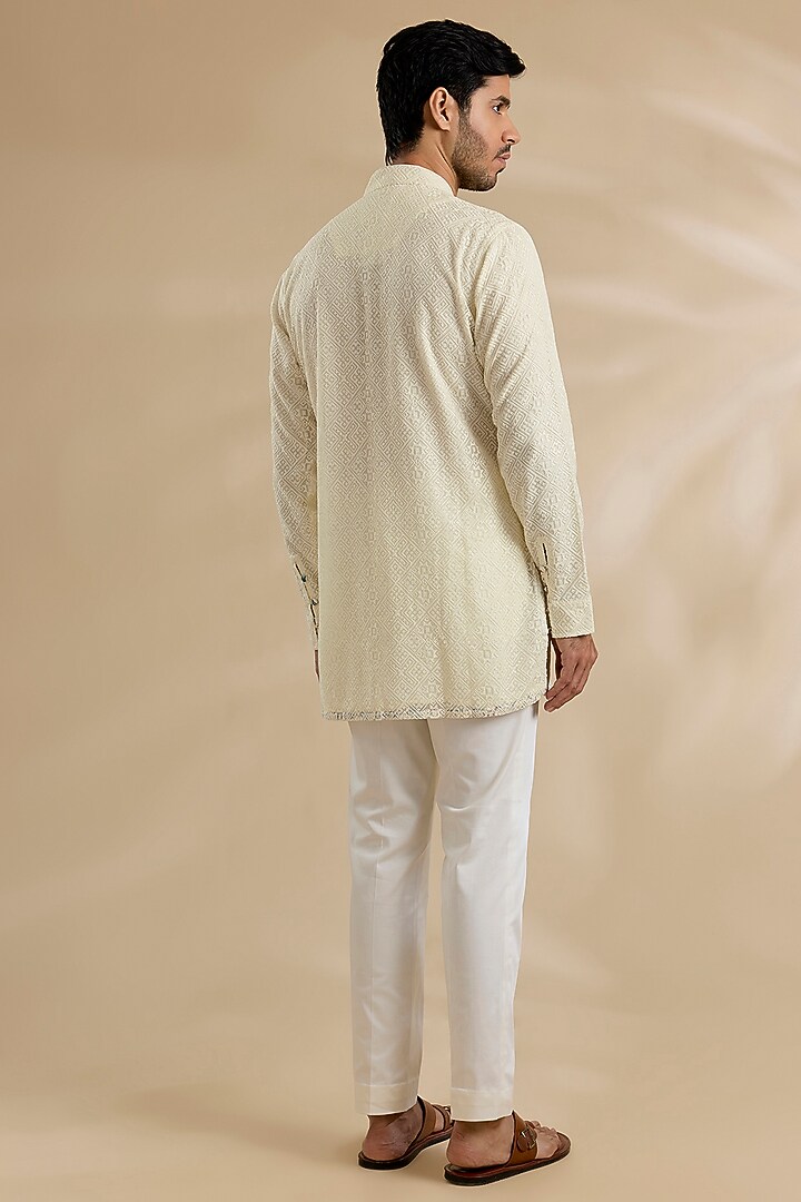 Ivory Chanderi Silk Kurta Set by ARJAN DUGAL at Pernia's Pop Up Shop