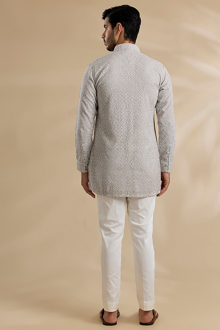 Ice-Grey Chanderi Silk Kurta Set by ARJAN DUGAL at Pernia's Pop Up Shop